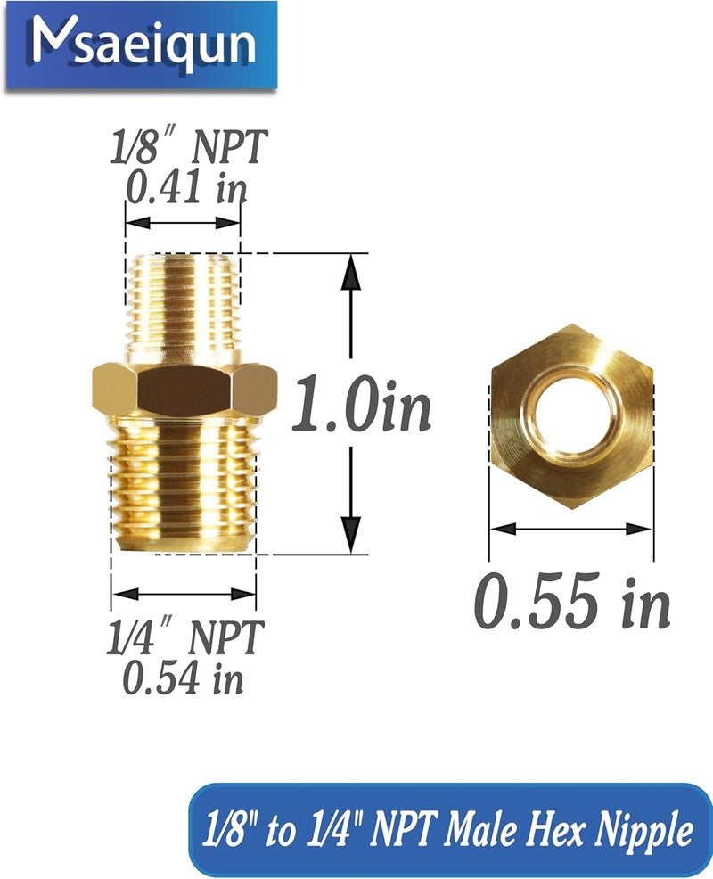 MSAEIQUN 10 قطع 1/4 بوصة أنبوب ذكر x 1/8 بوصة أنبوب ذكر ملحقات نحاسية صلبة خيطية مستقيمة موصلات محول لتقليل الأنابيب/زيت/غاز - Image 2